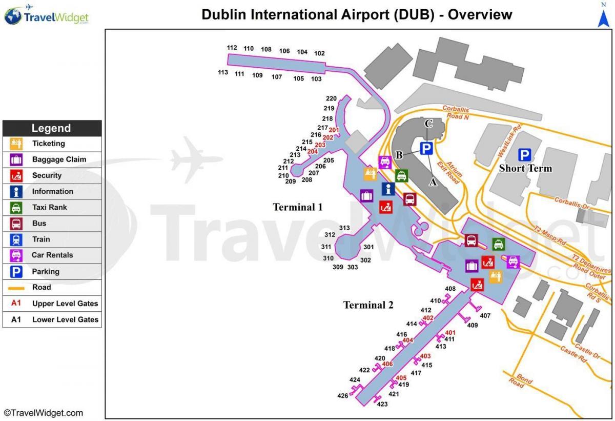 Mapa terminalu lotniska w Dublinie