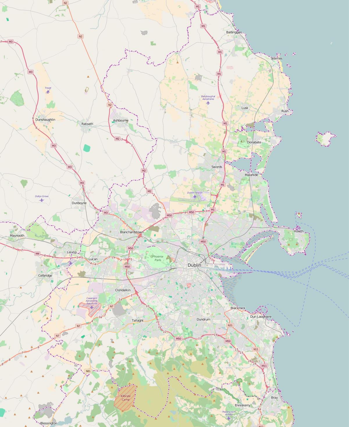 Mapa portów lotniczych w Dublinie